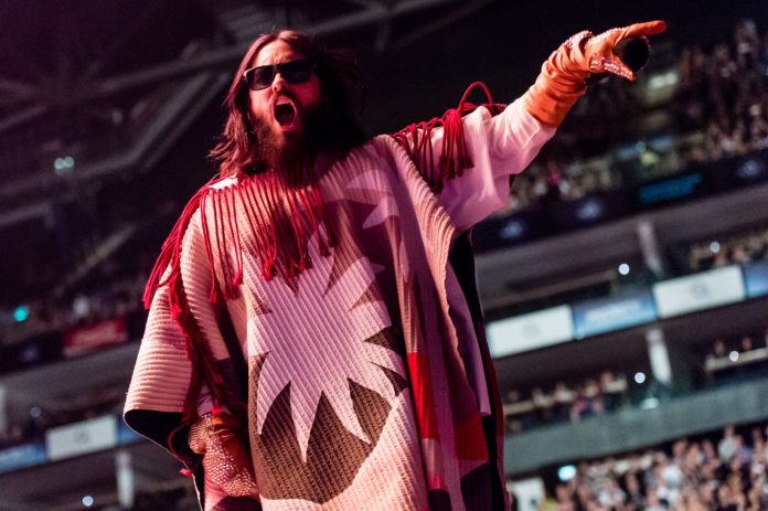 Jared Leto from Thirty Seconds to Mars in concert at The O2 Arena in London, 27 Mar 2018