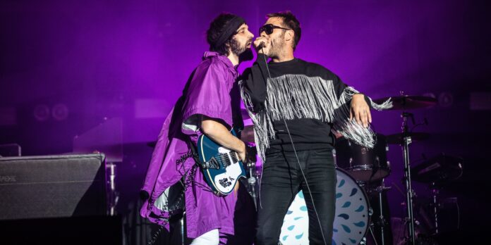 Tom Meighan and Sergio Pizzorno of Kasabian perform at the Isle of Wight Festival, UK, 22 Jun 2018