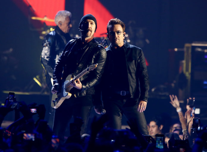 The Edge and Bono of U2 at iHeartRadio Music Festival in 2016