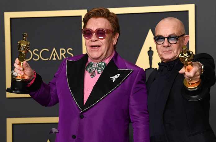 Elton John and Bernie Taupin at the 2020 Academy Awards ceremony