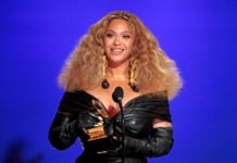 Beyonce wins her 28th Grammy award at the 63rd Grammy Awards ceremony.