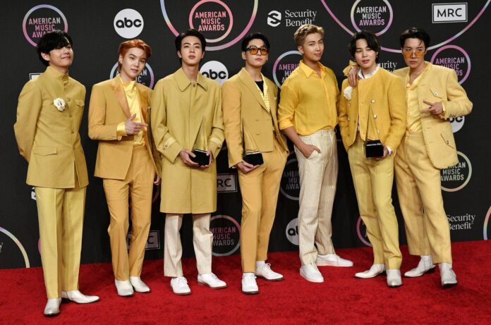 BTS's V, Jungkook, Jimin, Rap Monster (RM), Suga, J-Hope and Jin at the American Music Awards