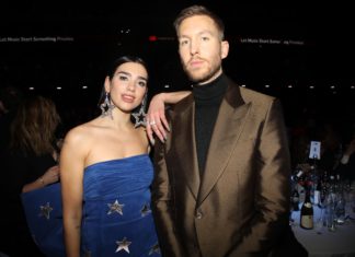 Calvin Harris and Dua Lipa at the 39th Brit Awards Show