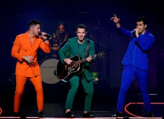 The Jonas Brothers - Nick, Kevin, and Joe Jonas - in concert in Toronto in 2019
