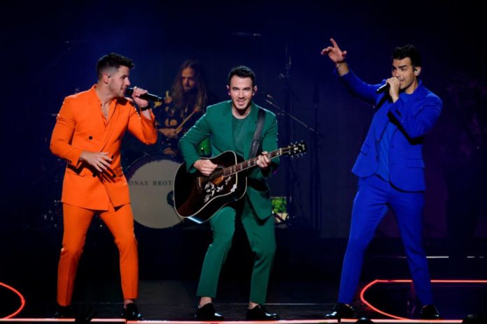 The Jonas Brothers - Nick, Kevin, and Joe Jonas - in concert in Toronto in 2019