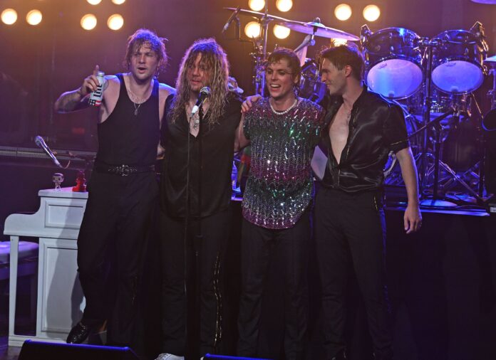 Adam Slack, Luke Spiller, Gethin Davies and Jed Elliott of The Struts in concert at Revolution Live in July 2023