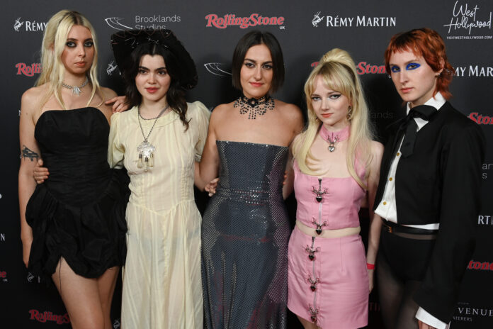 Abigail Morris, Aurora Nishevci, Emily Roberts, Georgia Davies, Lizzie Mayland, and Rebekah Rayner of The Last Dinner Party at the Rolling Stone UK Awards in November 2023