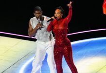 Usher Delivers Epic Super Bowl Performance Alongside Alicia Keys & More Guests Usher performs with Alicia Keys during the half time show of Super Bowl LVIII in February 2024